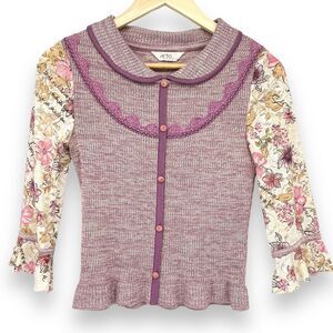 Arte By Juong Ho Jin Collared Knit and Lace Coquete Blouse Top Womens M Girlie